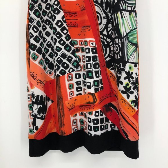 Libra Bright Orange and black abstract geometric print sleeveless midi dress Med - Picture 7 of 14